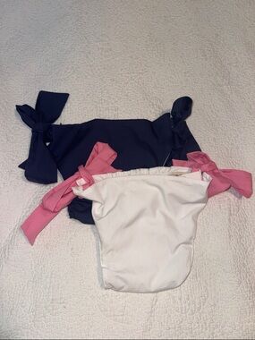Set of 2 TBBC Baby Bloomers Size 18-24 months White with Pink Ties and Navy